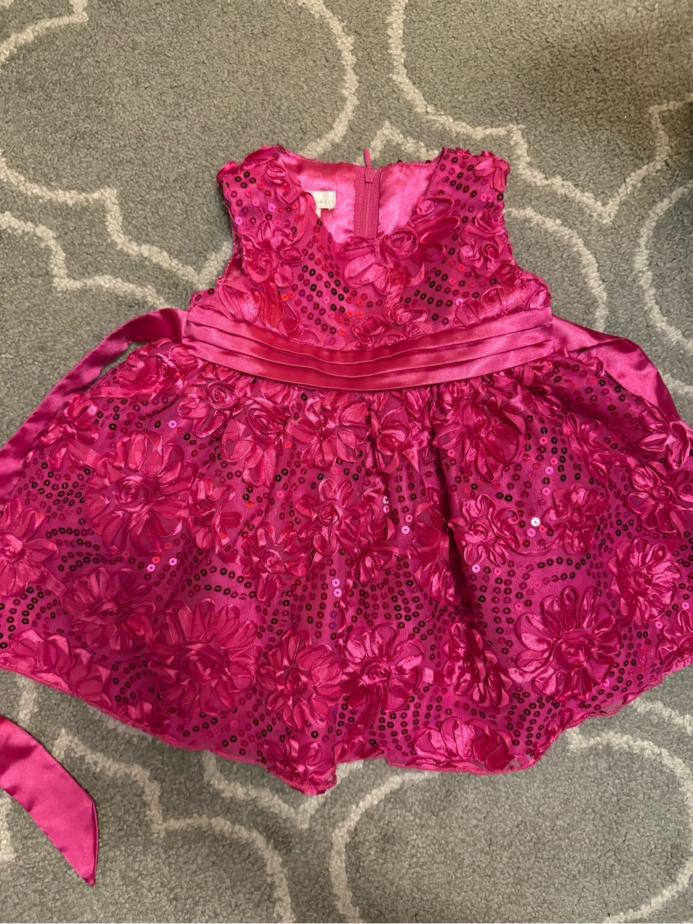 American Princess Hot Pink Sequin Floral Dress with tulle underneath